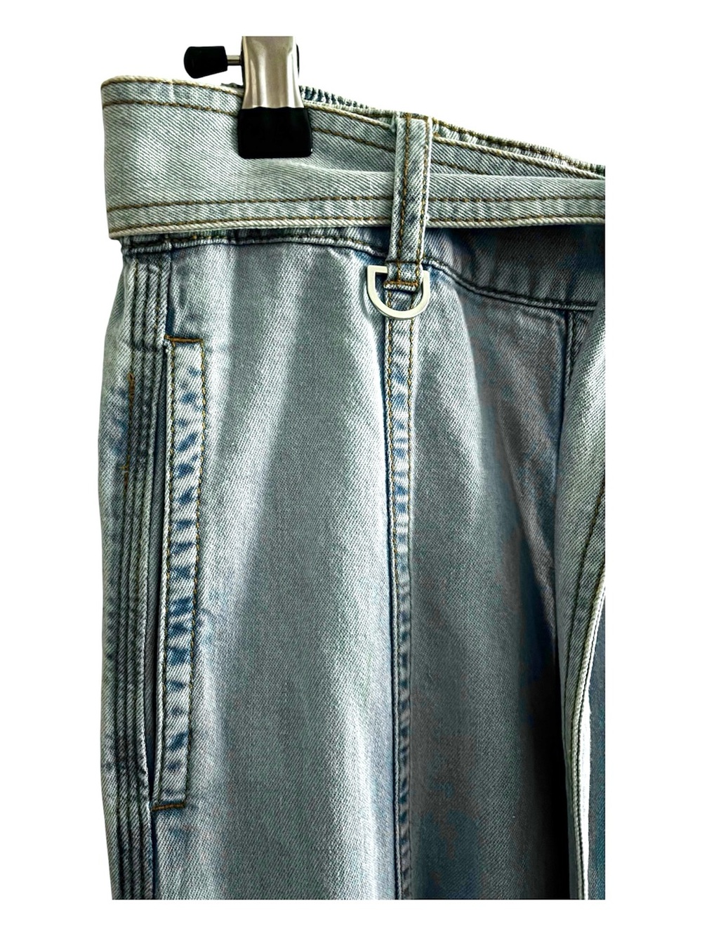 LOFT Light Blue Denim A-Line Paneled Full Tie-Waist Midi Skirt, NWT - Picture 5 of 6